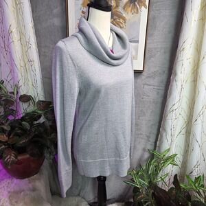 Talbots Sparkle Metallic Cowl Neck Sweater Silver Merino Wool Blend Size M